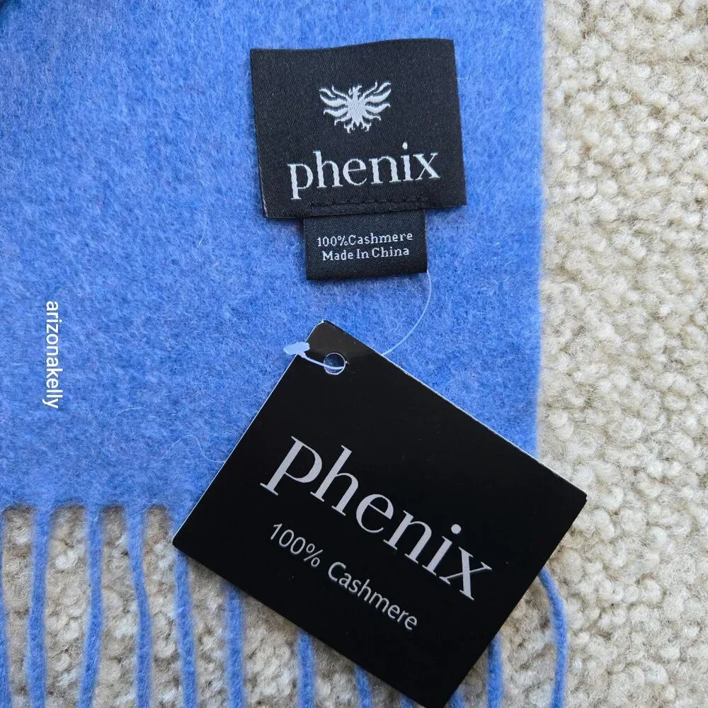 NWT Phenix 100% Cashmere Scarf Blue Fringe Nordstrom